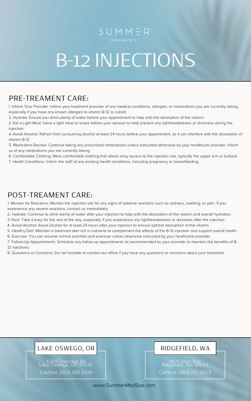 pre and post care B-12 Injections