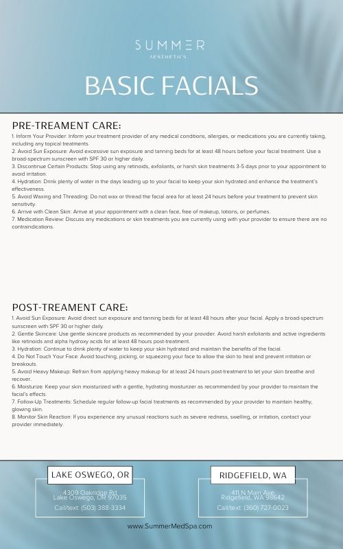 pre and post care Basic Facials
